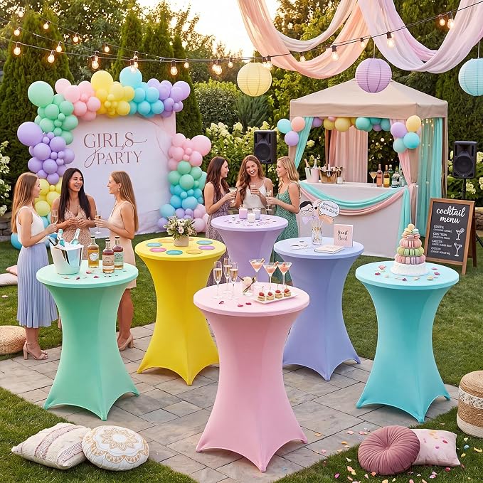 Mindsoft 6 Pcs 32x43 Pastel Stretch Cocktail Table Covers Spandex Tablecloth for Round Tables, High Top Table Cover Bridal Wedding Birthday Party Baby Shower Decoration Outdoor (Macaron Colors)