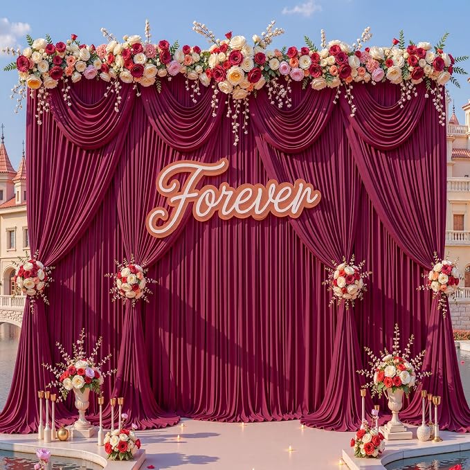 50x12ft Burgundy Backdrop Curtains for Parties Wrinkle Free Fabric Backdrop Curtain Birthday Photo Drapes Backdrop for Wedding Baby Shower Bridal Shower Photography Back Drop 10 Panels 5x12FT