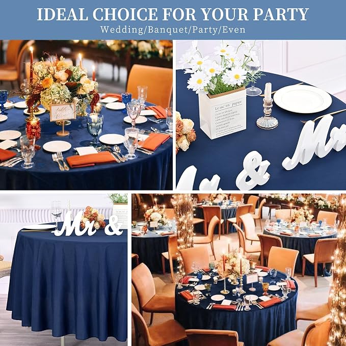 Pesonlook 12 Pack Round Tablecloth 90inch-Navy Blue Polyester Round Table Cloths Washable Fabric Table Cover for Wedding/Party/Banquet/Dining/Buffet