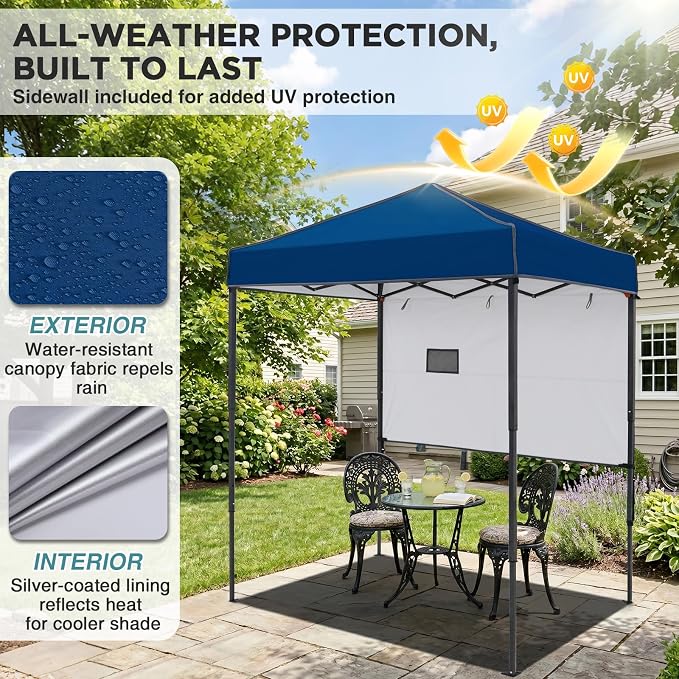 EAGLE PEAK 6x4 Instant Pop Up Canopy Tent with 1 Half Wall Panel, Straight Leg Sun Shelter, Portable Canopy with Carry Bag for Camping, Beach & Sports, Dark Blue