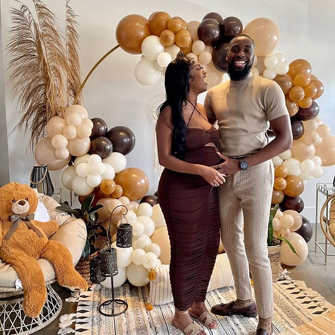 DataMoon Teddy Bear Baby Shower Party Decorations - Wood Grain Boxes with Baby Letters, 90PCS Nude and Brown Balloons, Boho Backdrop “We Can Bearly Wait” for BabyShower, Gender Reveal,Birthday Party