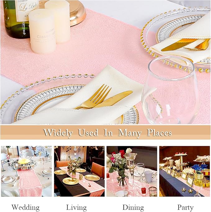 ShinyBeauty Baby Pink Sequin Table Runner 12X108 Inch for Baby Shower, Birthday Party Decorations - Light Pink, Sparkle