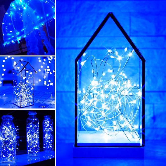 Fairy Lights Battery Operated 100 LED 33 ft Twinkle Starry Firefly LED String Lights with Timer 8 Modes Remote Waterproof for Christmas Party Bedroom Wedding 4 Pack (Blue)