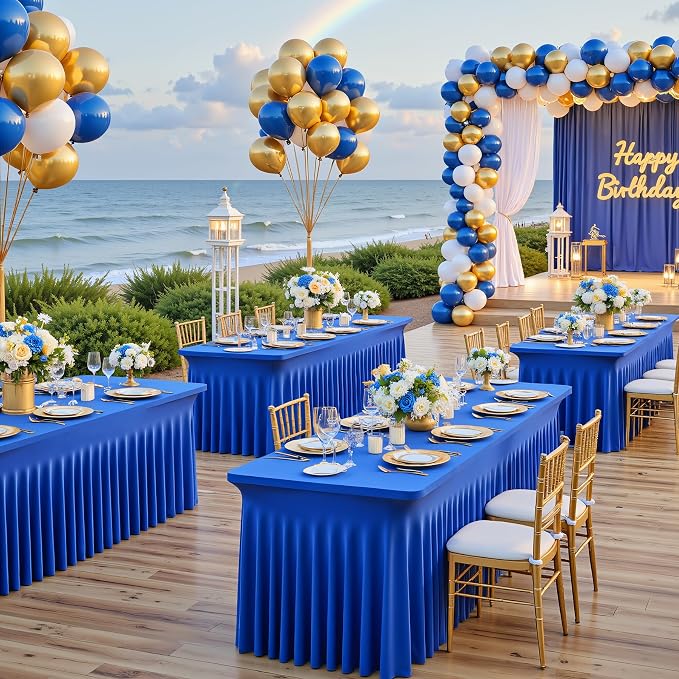 Suppromo 6ft Royal Blue Spandex Table Cloths for Rectangle Tables Wrinkle Free Rectangle Tablecloths, Stretch Fitted Table Cover with Skirt for Birthday Party Wedding Banquet Baby Shower Buffet Event