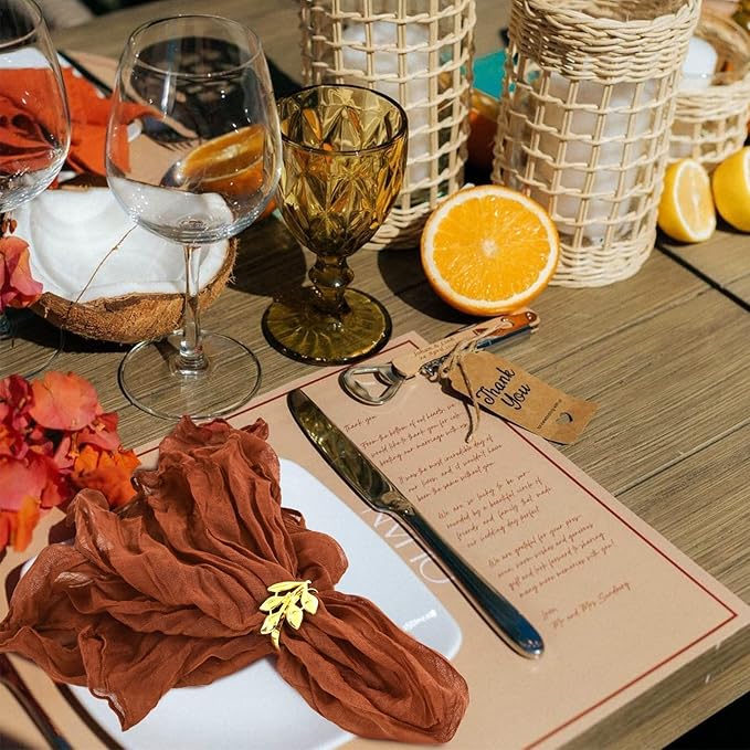 60 PCS Terracotta Gauze Cheesecloth Napkins,20x20 Inch Gauze Napkin Rustic Wrinkled Cheesecloth Napkin Bulk Washable Dinner Table Napkins for Wedding Party Bridal Shower Baby Shower Events Decor