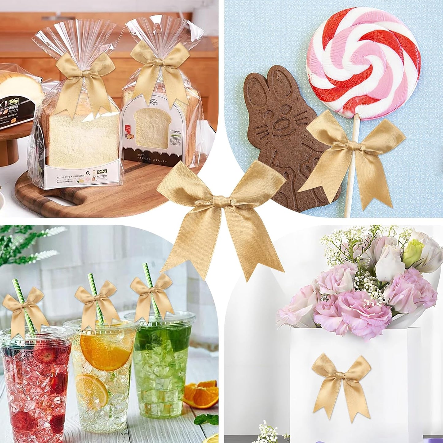 Feluwi Golden Gift Wrap Bows (50 Pcs) - 3.3 Inch Elegant Plastic-Free Bows for Christmas Gifts, Birthday Presents, Wedding Friendly Party Supplies, Baby Shower, Gift Bags Decorative Accessories