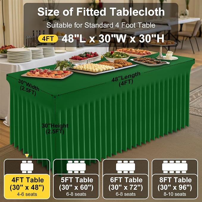Smiry Spandex Tablecloth, Elastic Fitted Stretch Tablecloth for 4FT Rectangle Tables, Waterproof Washable Table Cover Skirt for Outdoor, Wedding, Banquet & Parties (Emerald Green, 48Lx30Wx30H Inch)
