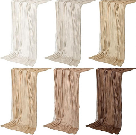 6 Pcs Brown Cheesecloth Table Runner Boho Gauze Cheese Cloth Runner 118" Rustic Table Decor for Sunset Party Thanksgiving Fall Wedding Bridal Baby Shower Birthday Home Arbor Decor