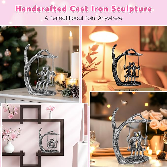 Kresecioo Anniversary Wedding Gifts for Couple/Her - Romantic Couple Statue in Love, Antique Silver Metal Figurine Sweet Loving Together Iron Sculpture Decor, Birthday Gifts for Wife Husband