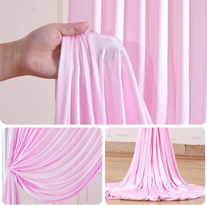 10x10ft Pink Glitter Backdrop Curtain for Parties, Wrinkle Free Satin Photo Backdrop Drapes 2 Panels 5x10FT Shimmer Back Drop Cloth for Baby Shower Wedding Birthday Photography Background Decor