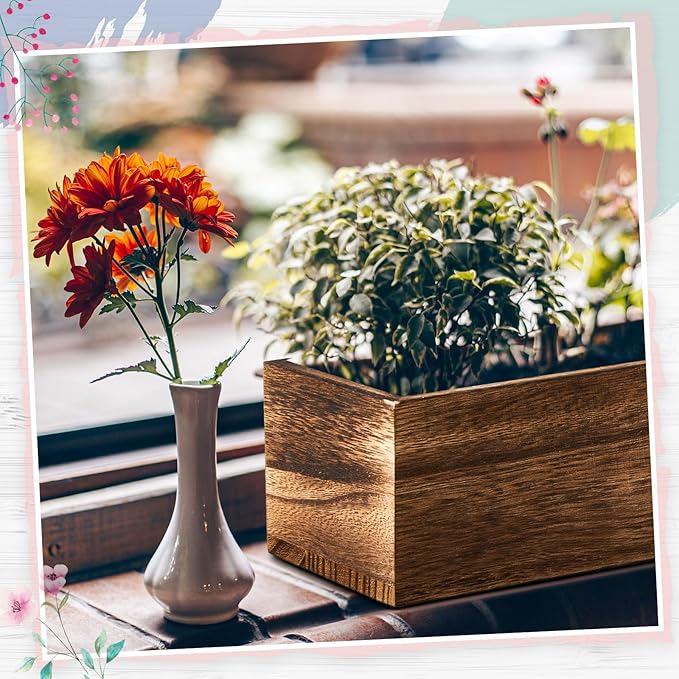 Dandat 5 Set Wood Boxes for Centerpieces 12x4 Inch Rectangle Wooden Planter Box Rustic Wood Planter with Removable Plastic Liner Floral Foam Blocks for Centerpieces Home Wedding Garden Decor