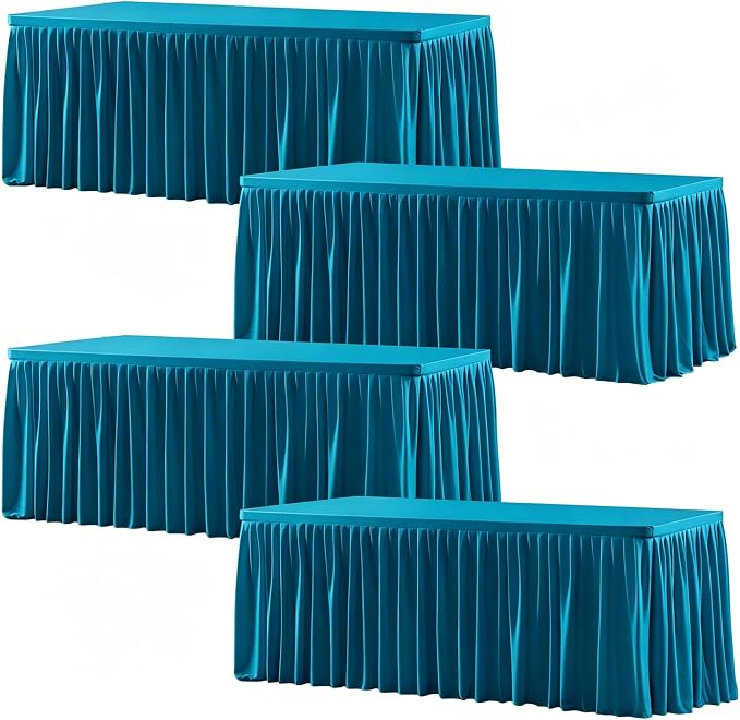 Wish Care 4 Pack Teal Rectangle Table Clothes for 6 Foot Tables, Polyester Fitted Tablecloths 6ft Stretch Table Cover for Wedding, Birthday, Parties, Trade Show, Craft Show