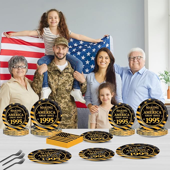 96Pcs 30th Birthday Party Supplies Black and Gold Paper Plates Napkins and Forks 30th Birthday Party Decorations Making Great Since 1995 Dinnerware Party Favor for Men or Women Tableware Serves 24