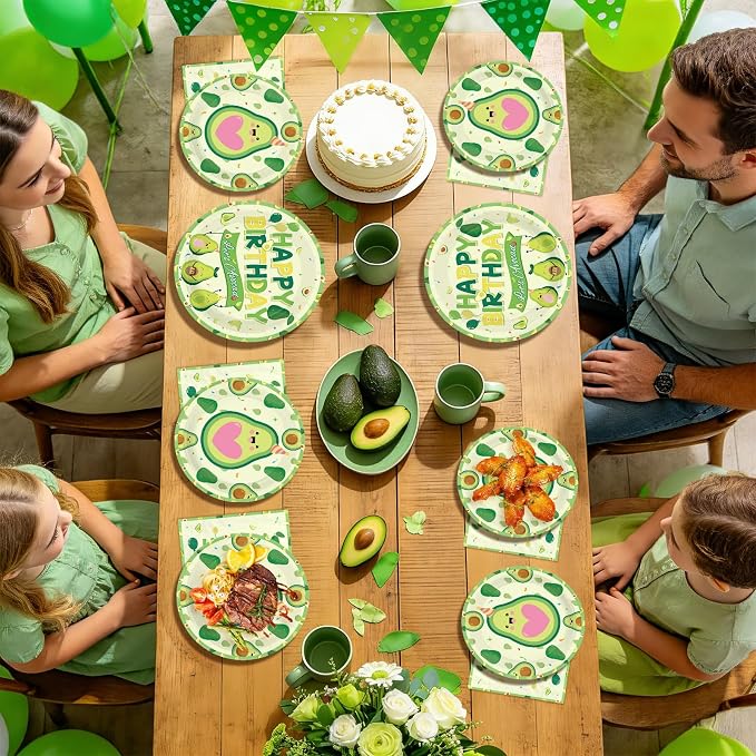 96 Pcs Avocado Birthday Party Decorations Fruit Avocados Themed Plates and Napkins Let's Avocado Tableware Sets for Kids Girls Boys Birthday Baby Shower Party Supplies Serves 24
