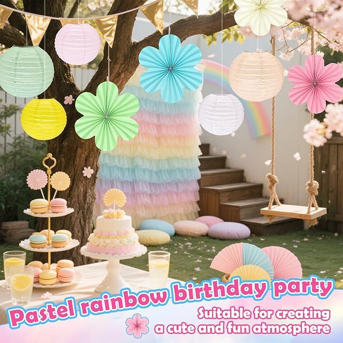 Spring Hanging Decorations - 18Pcs Spring Party Decorations | Paper Lanterns & Flower Fans Set for Pastel Classroom Decor, Office, Baby Shower, Birthday, Wedding & Easter Wall Decor