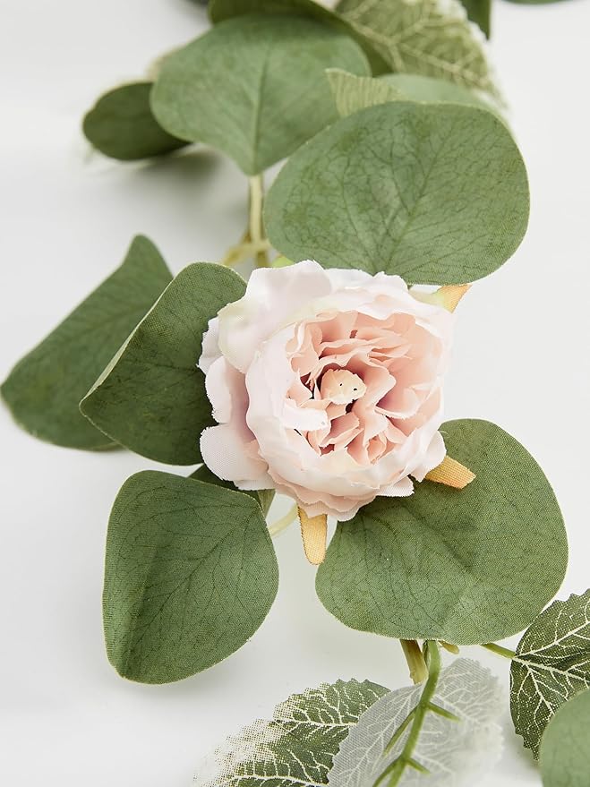 MISSPIN 2pcs Artificial Flowers Garland Spring Eucalyptus Garland Vintage Fake Flower Peony Rose Vine Greenery Decorative Wall Hanging Plant for Wedding Arch Door Arrangement Party Decor