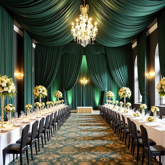 20ftx15ft Hunter Green Backdrop Curtains for Parties, Wrinkle Free Polyester Hunter Green Photo Backdrop Drapes 4 Panels 15 ft Long Back Drop Cloth for Wedding Birthday Photography Background Party