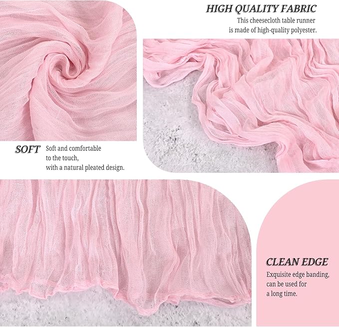 12 Pack Light Pink Cheesecloth Table Runner 120 inch Fall Thanksgiving Boho Rustic Gauze Farmhouse 10FT Cheese Cloth Runner for Baby Shower Wedding Party Holiday Home Decor