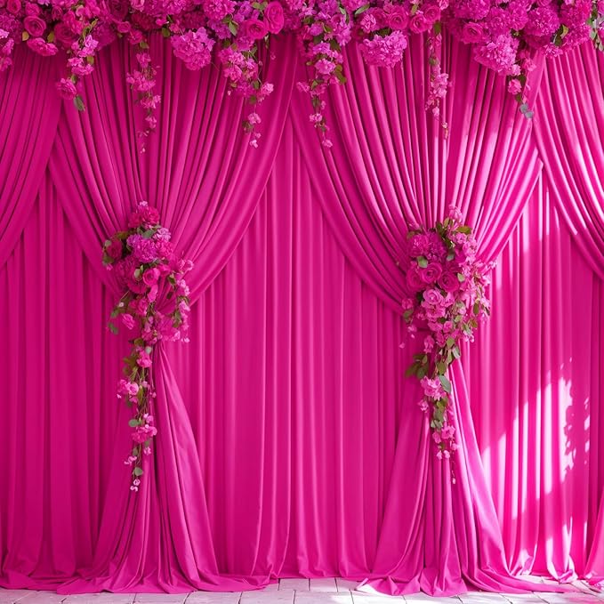 10x12 Hot Pink Backdrop Curtains for Wedding Party Wrinkle Free Backdrops Curtain Drapes Fabric Decoration Fuchsia Photo Back Drop Cloth for Baby Shower Photography Stage Reception 5ft x 12ft,2 Panels