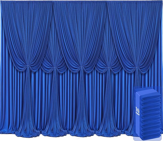 10 Panels Royal Blue Backdrop Curtains for Wedding Party Wrinkle Free Backdrops Curtain Drapes Fabric Decorations Photo Back Drop Cloth for Baby Shower Photography Stage Reception 50ft(W) x 12ft(H)