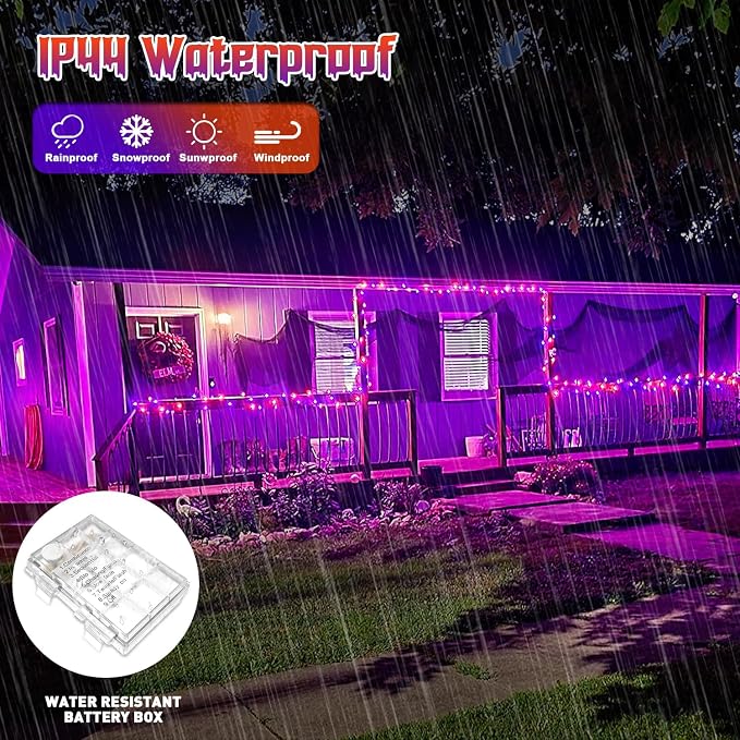 JMEXSUSS 2 Pack Orange Purple Battery Operated Halloween Lights, Each 33ft 100 LED Battery Powered String Lights with Remote Outdoor Indoor