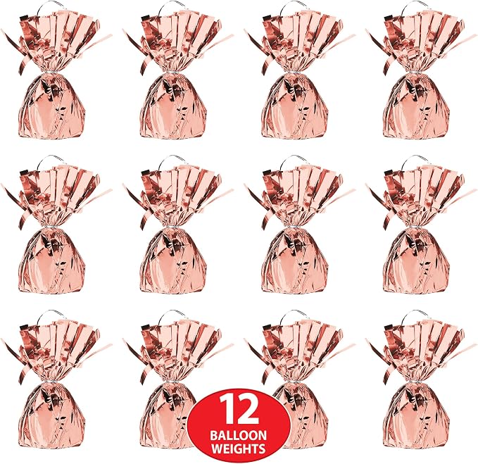 Beistle Metallic Wrapped Balloon Weight – 12 Pack, Rose Gold Balloon Centerpiece Bouquet Holders, Party Decoration Accessories for Birthdays, Weddings, Graduations, and Retirement Celebrations, 6 Oz
