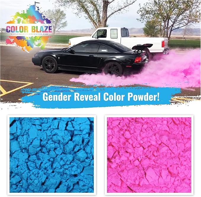 Color Blaze Black-Out Baby Gender Reveal Powder - 2lbs of Colored Powder for Boy or Girl, For Car & Motorcycle Burnout, Toss, Photoshoot, Reveal Party & Festival - 2 Pack of 1 lb - Pink & Blue
