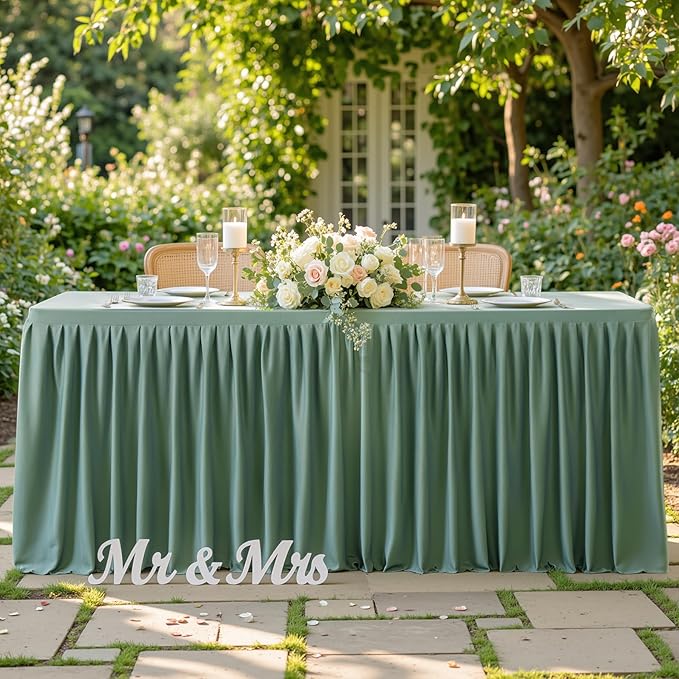 Wish Care 2 Pack Sage Green Rectangle Table Clothes for 4 Foot Tables, Polyester Fitted Tablecloths 4ft Stretch Table Cover for Wedding, Birthday, Parties, Trade Show, Craft Show