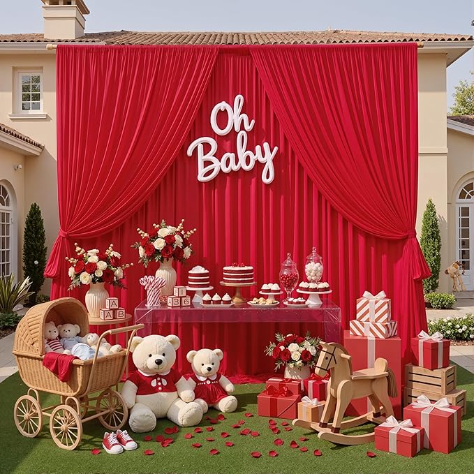10ft x 10ft Wrinkle Free Red Backdrop Curtains for Parties, Polyester Photo Backdrop Drapes 2 Panels 5x10ft for Weddings Birthday Party Christmas Photography Background