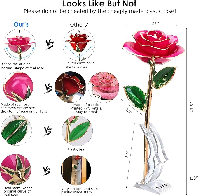Sinvitron Gold Dipped Infinity Rose - Eternal Resin-Preserved Rose | Forever Flower Decor for Birthdays, Mother’s Day, Anniversaries | Unique Gift for Women, Mom, Wife (Peach Pink)