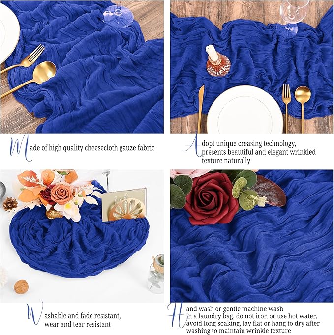 25 Pack Royal Blue Table Runners 17 x 108inch Cheesecloth Table Runner Boho Gauze Table Runner Rustic Sheer Fabric Cheese Cloth Table Runners for Wedding Party Bridal Shower Farmhouse Home Decor
