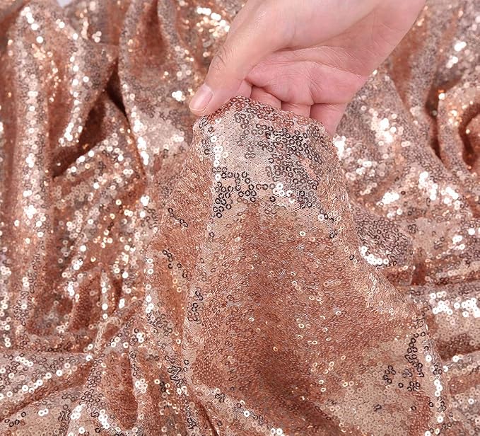 SquarePie 2 PCS 2x8ft Rose Gold Sequin Backdrop Curtains, Satin-Backed Shimmering Photo Booth Background, 2 Panels Narrow Real Sequin Drapes with 4" Rod Pocket for Party, Baby Shower, Doorway Decor