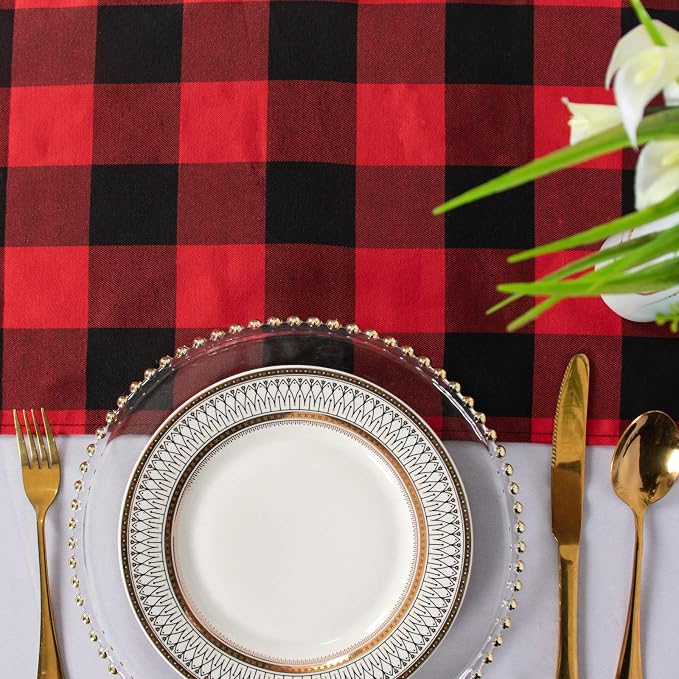 ShinyBeauty Red Black Table Runner 13X108-Inch Checked Runner for Table Christmas Decor Cotton Fabric Linen for Party/Dining Tables Farmhouse Buffalo Plaid Table Cover