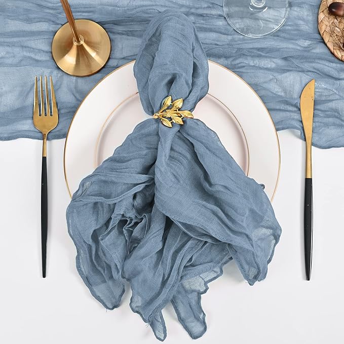 60 Pack Gauze Cheesecloth Napkins 20 x 20 Inch Wrinkled Dinner Napkins Rustic Boho Table Napkins Decorative for Weddings Parties Event Family Dinner Table Decoration (Dusty Blue)