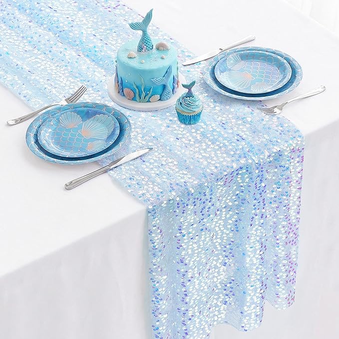 FEXIA Blue Sequin Table Runner 11 x 72 Inches, Sparkly Royal Blue Table Decoration for Wedding, Baby Shower Graduation Party Birthday, Ocean Theme Party, Shimmer Decor for Dining Table, Bridal Shower