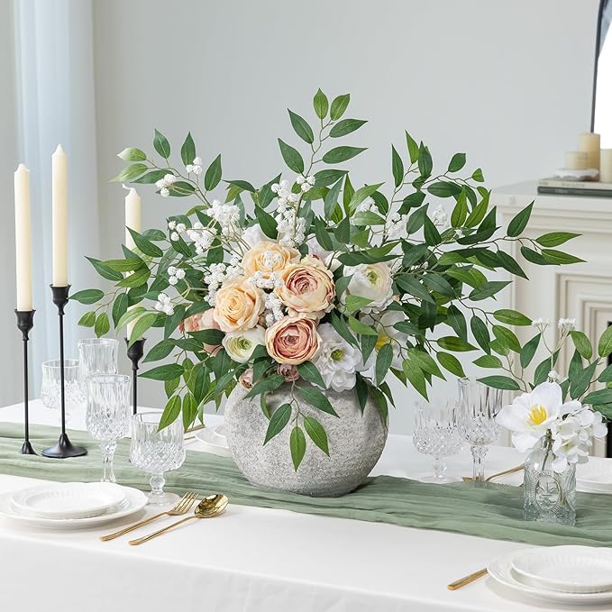 mizii 36pcs Italian Ruscus Artificial Greenery Stems Silk Green Leaves 20in Fake Spray Plants Stem Garland Greenery Decoration for Centerpieces Wedding Arch Flower Bouquet Table Room Wall Decor (36)