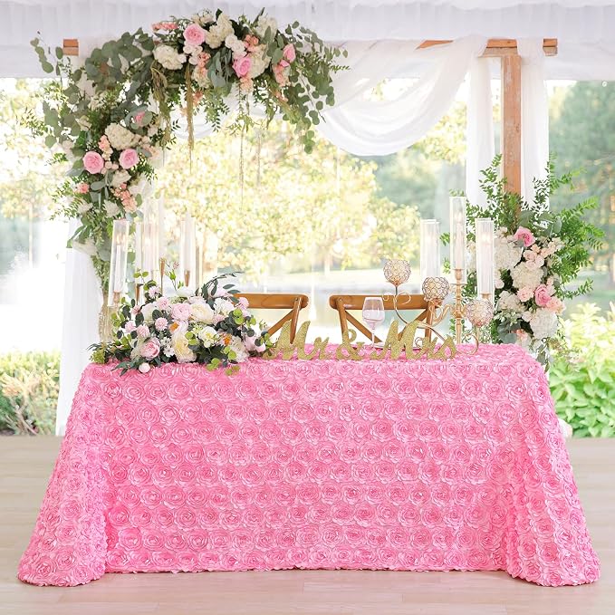 Fanqisi Pink Rosette Tablecloth 90x156 Inches Girls Baby Showe Tablecloth for Birthday Cake Table Top Decorations