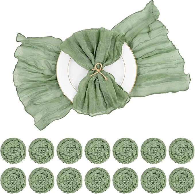 60 PCS Sage Green Gauze Cheesecloth Napkins,20x20 Inch Gauze Napkin Rustic Wrinkled Cheesecloth Napkin Bulk Washable Dinner Table Napkins for Wedding Party Bridal Shower Baby Shower Events Decor