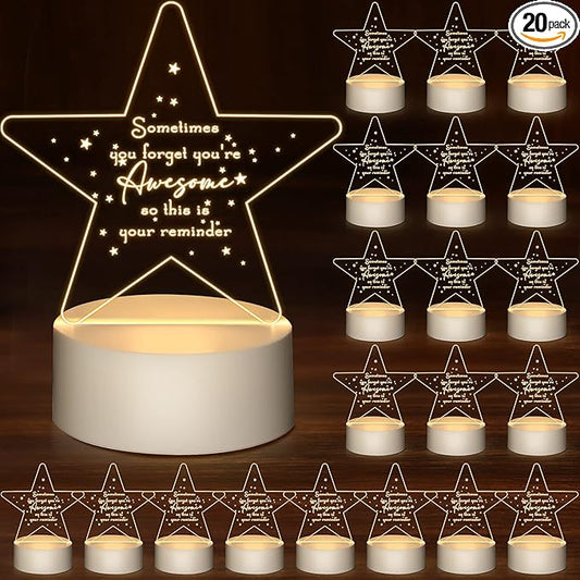 20 Pcs Teacher Appreciation Gifts Bulk Sometimes You Forget You're Awesome Acrylic Night Lamp with Inspirational Gift for Employee Assistant Women Secretary Emergency Nurses(Star)