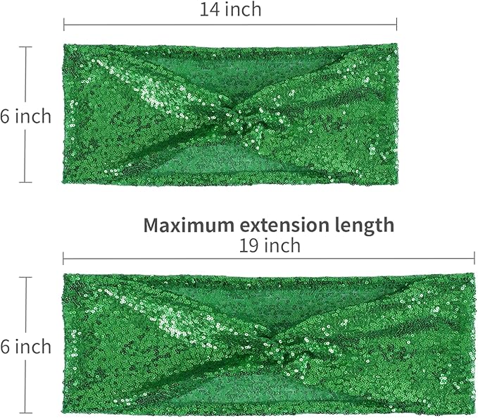 Eternal Beauty Set of 50 Sequin Chair Sash Band Bows Green Chair Sashes for Wedding Cover Decorations