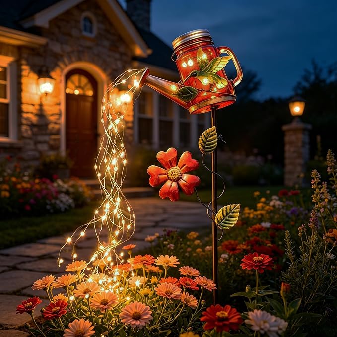 SRNPMIU Solar Watering Can Light, Yard Outdoor Decor Lights, IP65 Waterproof, Hanging Hummingbird Garden Light, Outside Garden Flower Bed Decor, Women Gift, Birthday Gifts