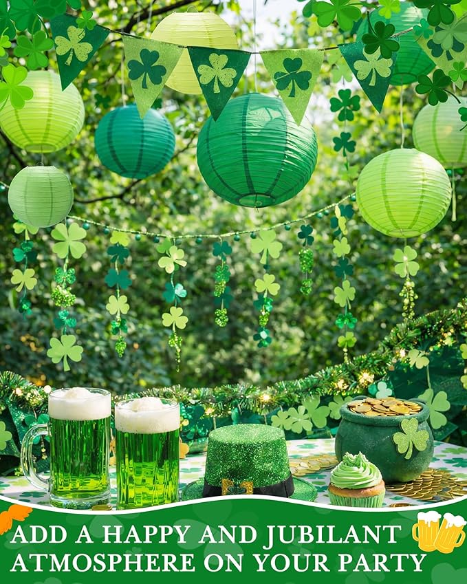Treela 48 Pcs Paper Lanterns Party Decorations Chinese Round Paper Decor 4/6/8/10 Inch Asian Hanging Lamps Decorative for Graduate Wedding Birthday Party Bridal Parties Supplies(Green Series)