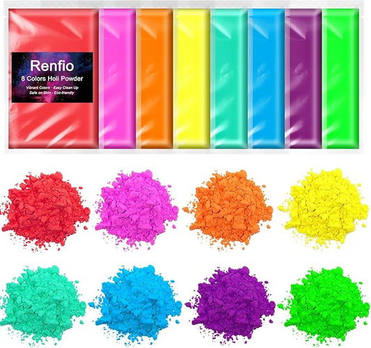 Renfio Holi Powder,8 Pack X 3.5oz(100g) Color Run Powder Rangoli Color Bulk,Natural Colored Powder Paint Chalk Powder for Gender Reveal Smoke Bombs,Diwali,Fundraisers,Festivals,Color War,Photoshoot