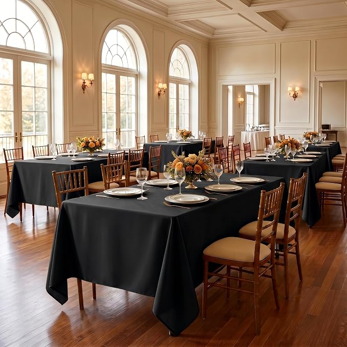 Fitable 6 Pack Black Rectangle Table Clothes - 70 x 120 Inch - Wrinkle and Stain Resistant Fabric Tablecloths, Washable Polyester Table Covers for Wedding, Party, Banquet, Formal Events