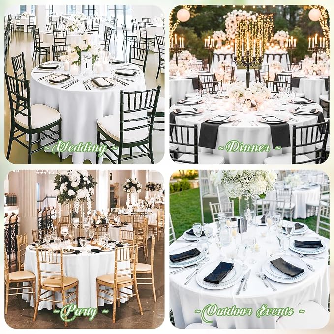Pesonlook 10 Pack White Round Tablecloth 108 Inch, Waterproof Polyester Fabric Table Cloth for Round Tables, Stain Wrinkle Resistant Tablecloths Washable Table Cover for Wedding Dining Party Banquet