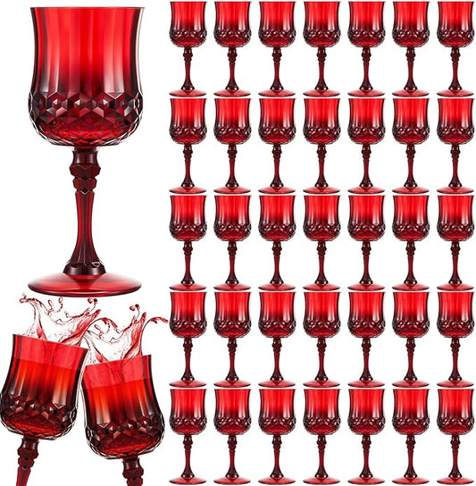 Pinkunn 50 Pcs 7 oz Plastic Vintage Wine Glasses Reusable Colored Goblets Patterned Drinking Water Glasses Cup Dishwasher Safe for Mother's Day Wedding Reception Party Supplies (Red)