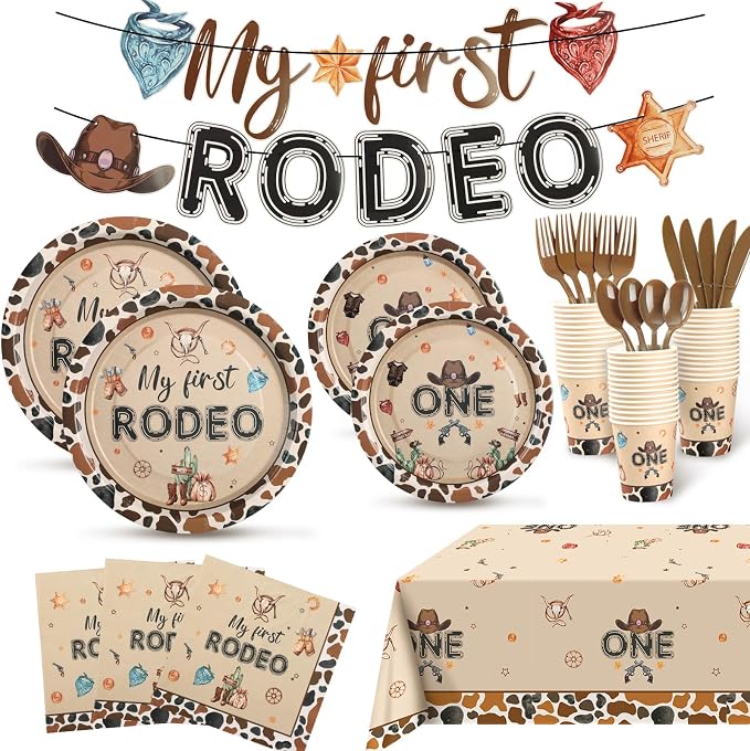 My First Rodeo Decorations Boy, 1st First Rodeo Birthday Plates Serves 16, 1st Birthday Decorations Boy, One Year Old 1 Year Old Western Cowboy Party Decor
