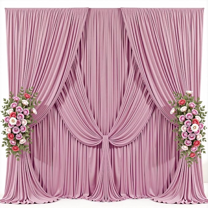 10x8ft Dusty Pink Photo Backdrop Curtains for Baby Shower Wrinkle Free Polyester Photoshoot Curtains Drapes Backdrop for Girls Birthday Party Wedding Graduation Photography Background 2 Panels 5x8FT