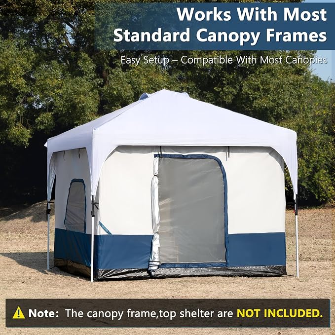 Camping Cube, Canopy Inner Tent for 10' x 10' Pop Up Canopy, Converts Canopy into Enclosed Camping Tent, Fits 4-6 Person, Fully Vented Roof, Easy Setup (Frame & Top Not Included)
