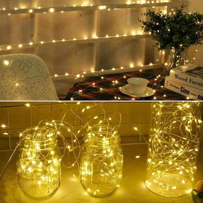 Fairy String Lights Battery Operated 4 Pack 33FT 100 LED Silvery Wire Twinkle Firefly Lights with 8 Modes Remote Timer Waterproof for Bedroom Party Christmas Wedding Garden Patio Home Decoration
